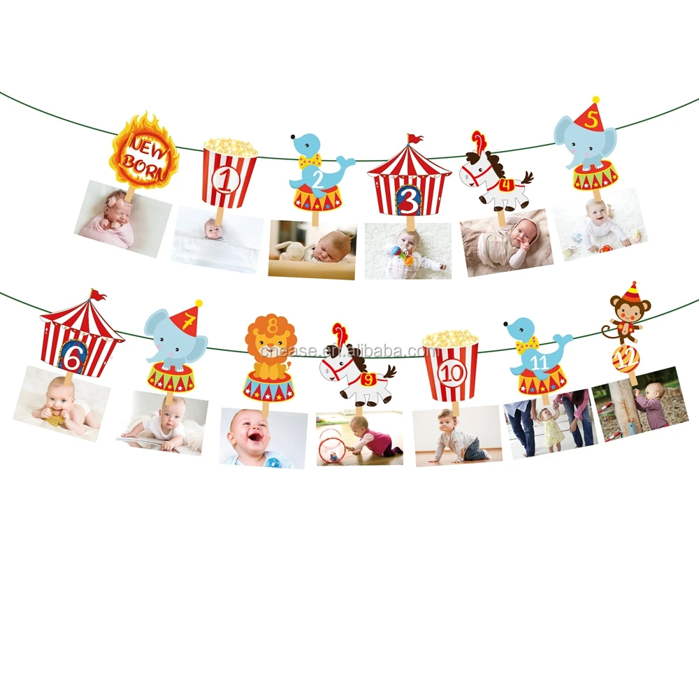 YISHU Newborn to 12 Month Display woodland creatures party photo banner 1st birthday wild one
