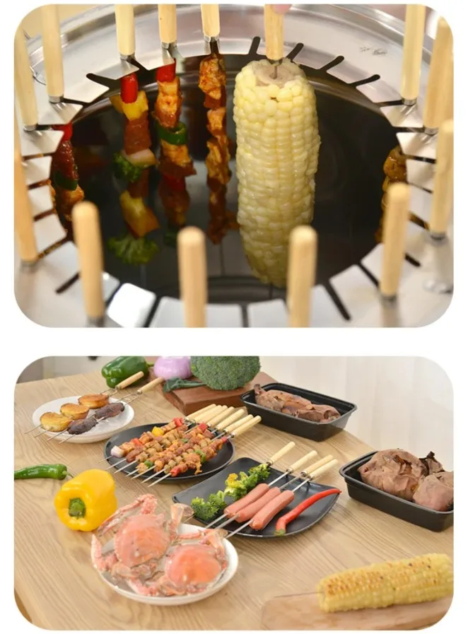 Household Kitchen Small Stick Positions Hanging Charcoal Stove Braised Round Barbecue Barrel Smokeless 10 strings Bbq Grill