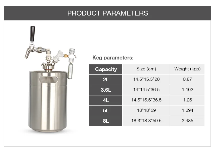 
Factory Price Stainless Steel 304 2 Litre Beer Keg Draft Mini Beer Growler Set with Co2 Regulator for HomeBrewing 