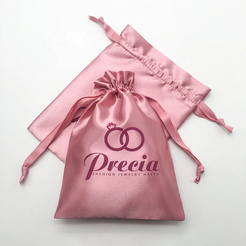 Custom  Private Label Drawstring Bundles Silk Packaging Satin Gift Bag  jewelry pouch with logo