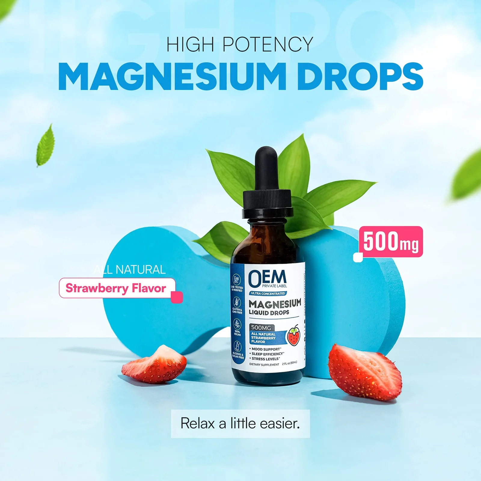 OEM Herbal Supplements Vegetarian Magnesium Citrate Liquid Drops Slim and Stress Relieve Deep Sleep and Improve Mood for Adults