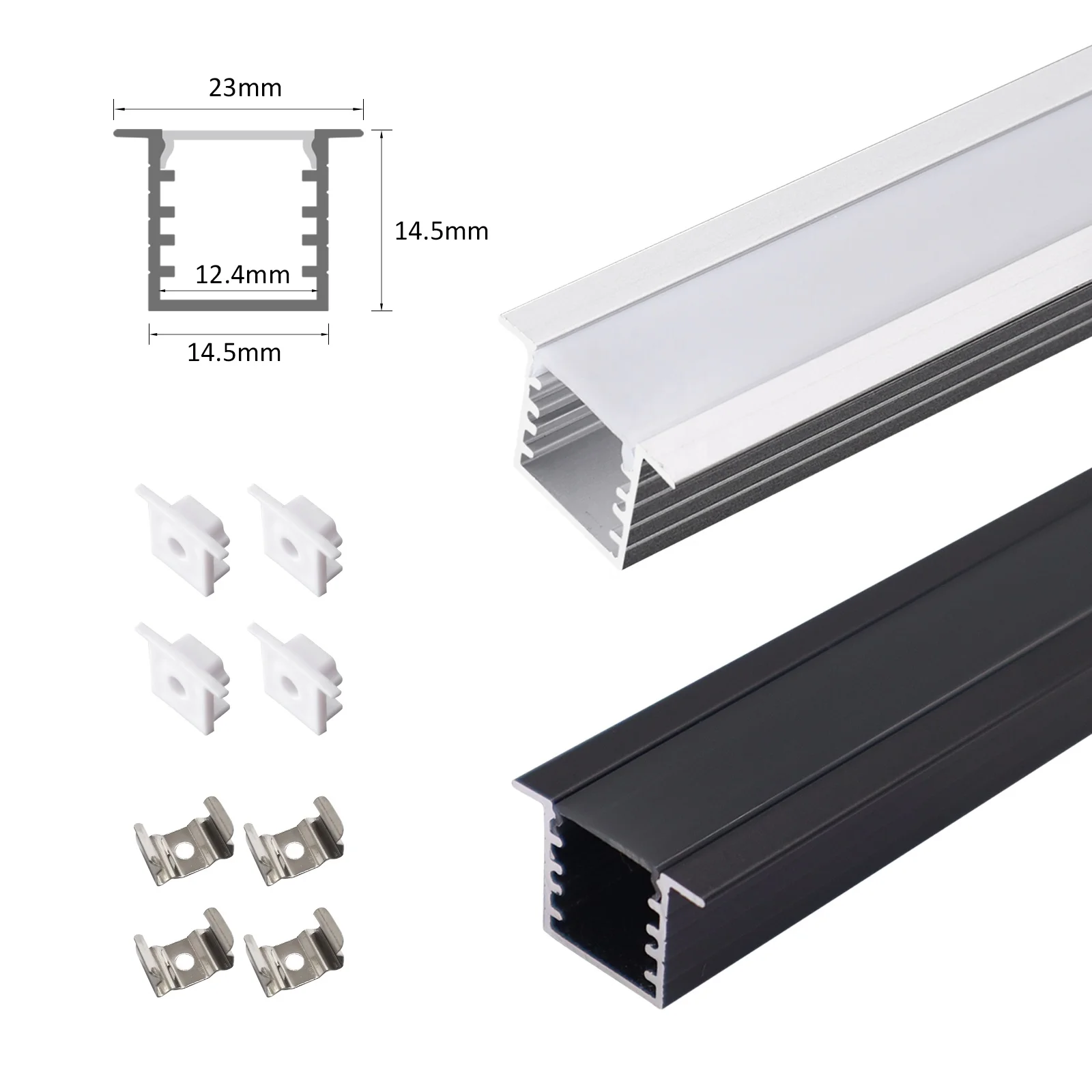 Easy Install 014A Profil Recess Led 23*15mm Embedded Silver Black Color Aluminium Profile Led Strip