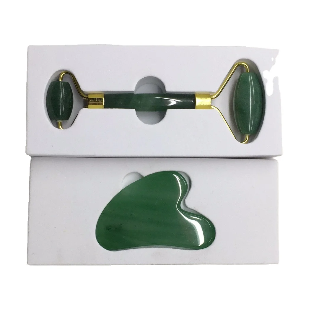 Anti Aging Therapy Nephrite Stone Pink Rose Quartz Gua Sha Massage Set Natural Jade stone tool for Face and neck part