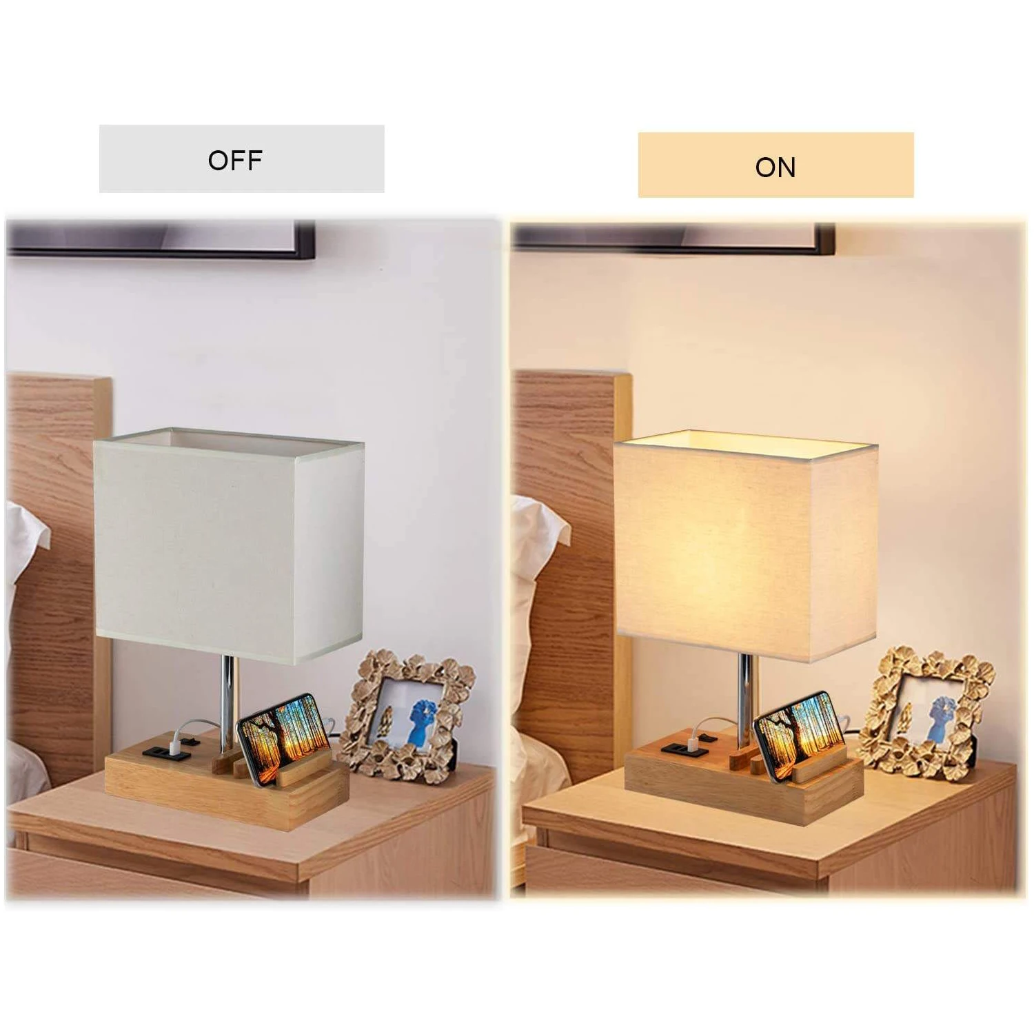 New Arrival Desk Light Modern Lampe De Chevet Avec USB Charging Port Base Wooden Bedside Table Lamp For Hotel or Bedroom