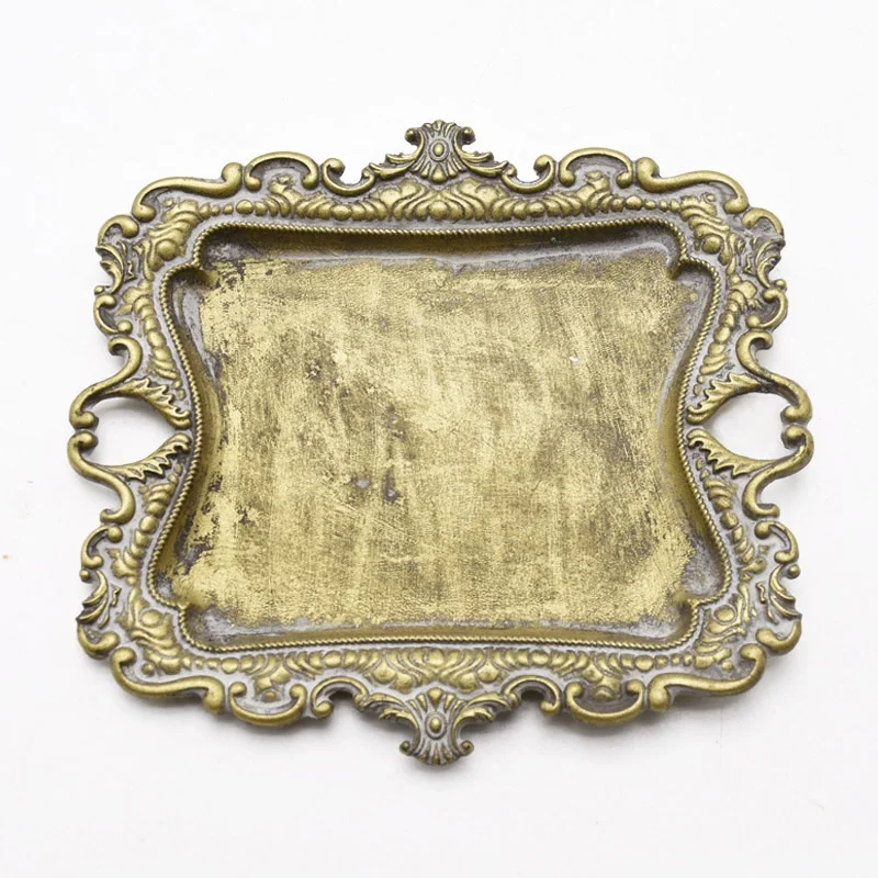 Luckywind Wholesale Manufacture Custom Antique Trinket Dish jewelry ring tray Holder Vintage Golden Metal jewelry Display Tray