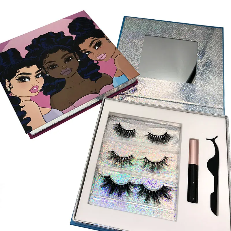 
Private label magnetic false eyelash set and kit different styles 3D Real Mink with eyeliner magnetic eyelashes 
