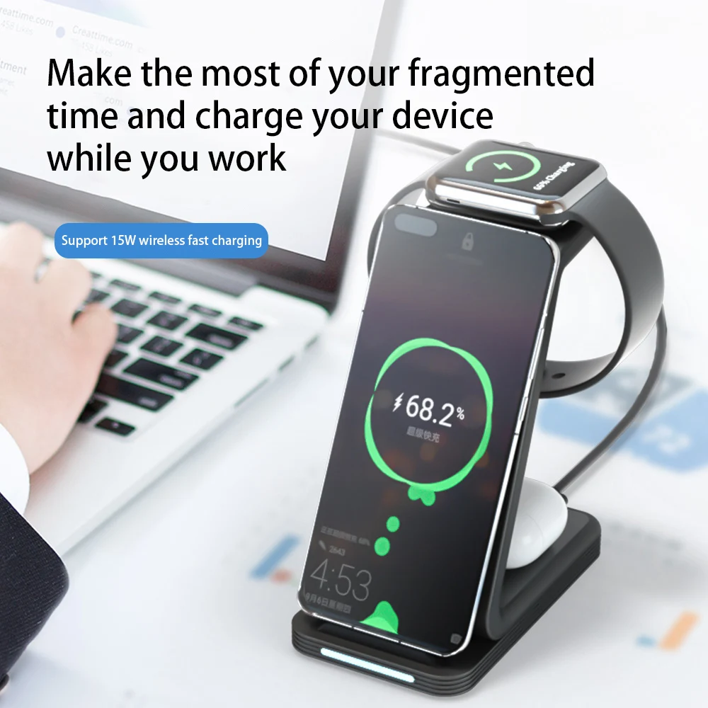 New Arrival 3 in 1 Wireless Charger 15W Fast Mobile Phone Charging Stand Holder For iPhone Wireless Charger