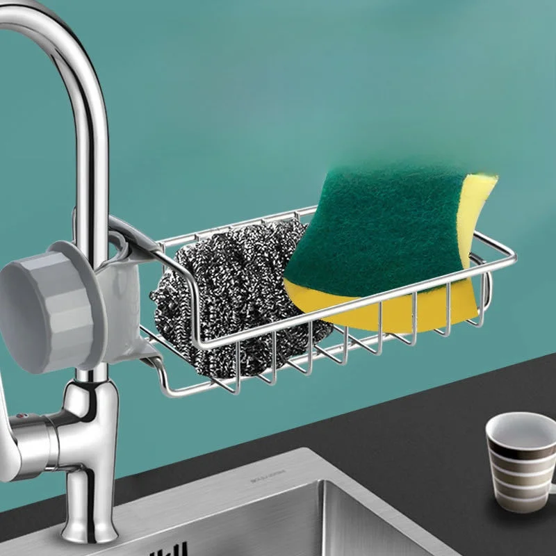 Kitchen Stainless Steel Detachable Hanging Faucet Drain Rack for Bathroom, Scrubbers, Soap, Chrome