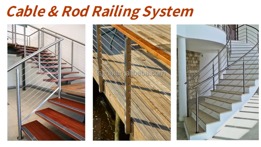 SS304 Deck Cable Railing System Fascia Mount Custom Matt Black Indoor Wire Railing Steel Handrail Level Drilled Cable Railing