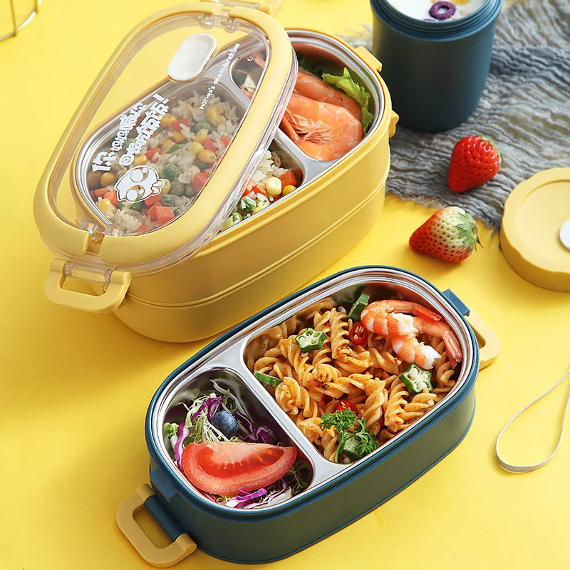 Single Double Layer Keep Food Warm Portable Lunch Box Stainless Steel Insulated PP Bento Lunch Box