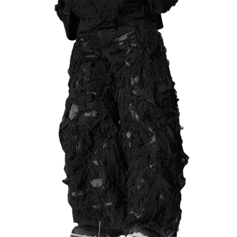 DIZNEW Guangzhou manufacturer custom black heavy pants y2k fashion baggy beggar pants for men