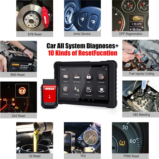 With tablet pad Ancel X6 OBD 2 Car DiagnosticFull System Car Diagnosis DPF SAS DPF Injector Coding Service OBD2 Automotive Scan