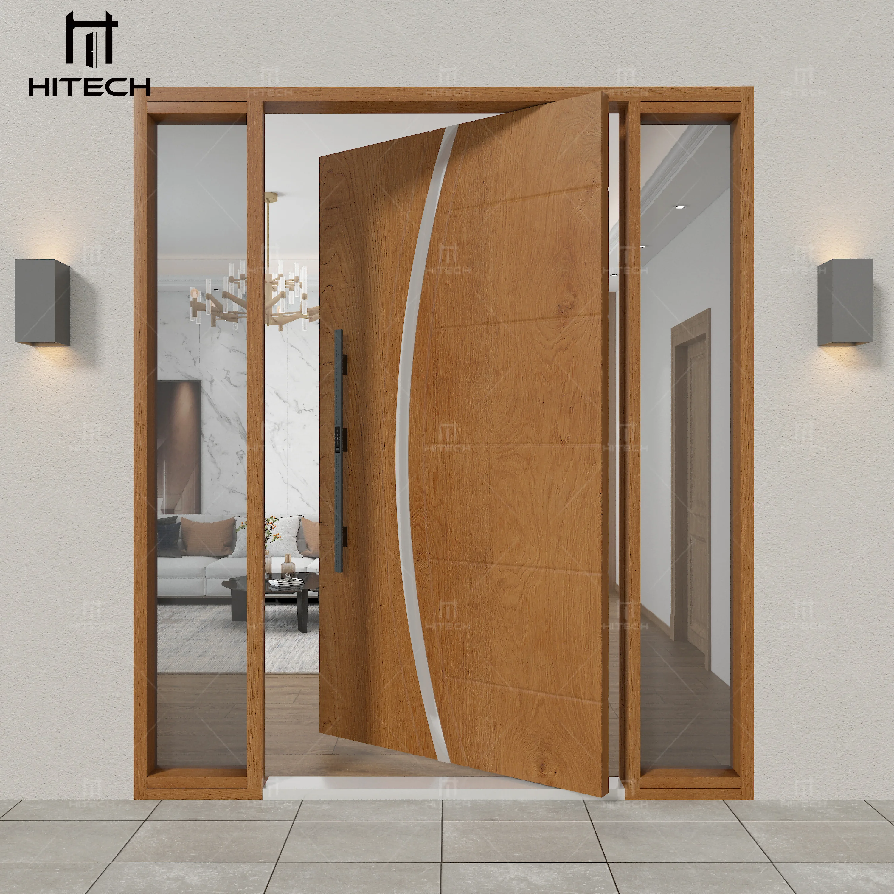 Hitech 36 inches front pivot aluminum doors security front entrance doors hurricane impact apartment villa metal door with glass