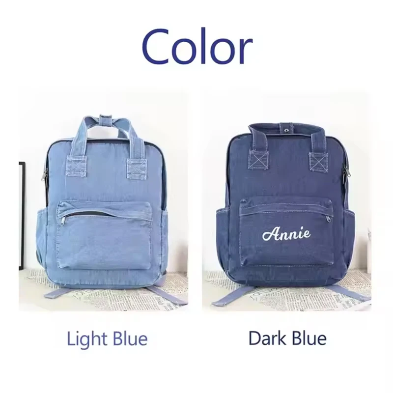 Personalized Embroider Backpack Soft School Backpack Fashion Student Denim Casual Backpack