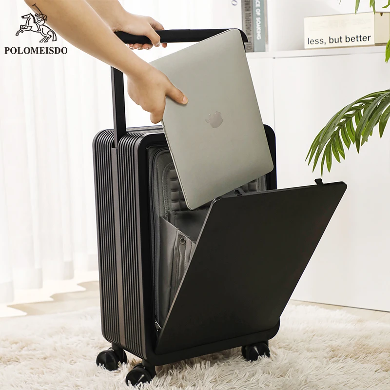 2024 POLO luxury travel trolley business luggage with universal wheels  and front open laptop carry on luggage bags
