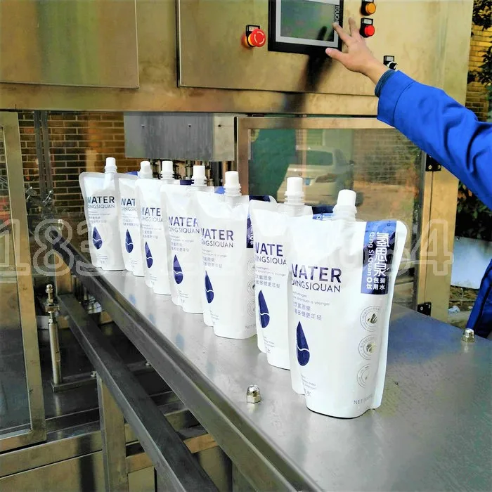 Automatic Rotary Doypack Stand Up Pouch With Spout Filling Sealing Machine for Capping Screw Pouch Packing