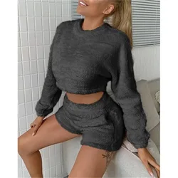 Free shipping Hot selling High waist long sleeve shorts rest home leisure coral velvet suit Pajamas shorts set