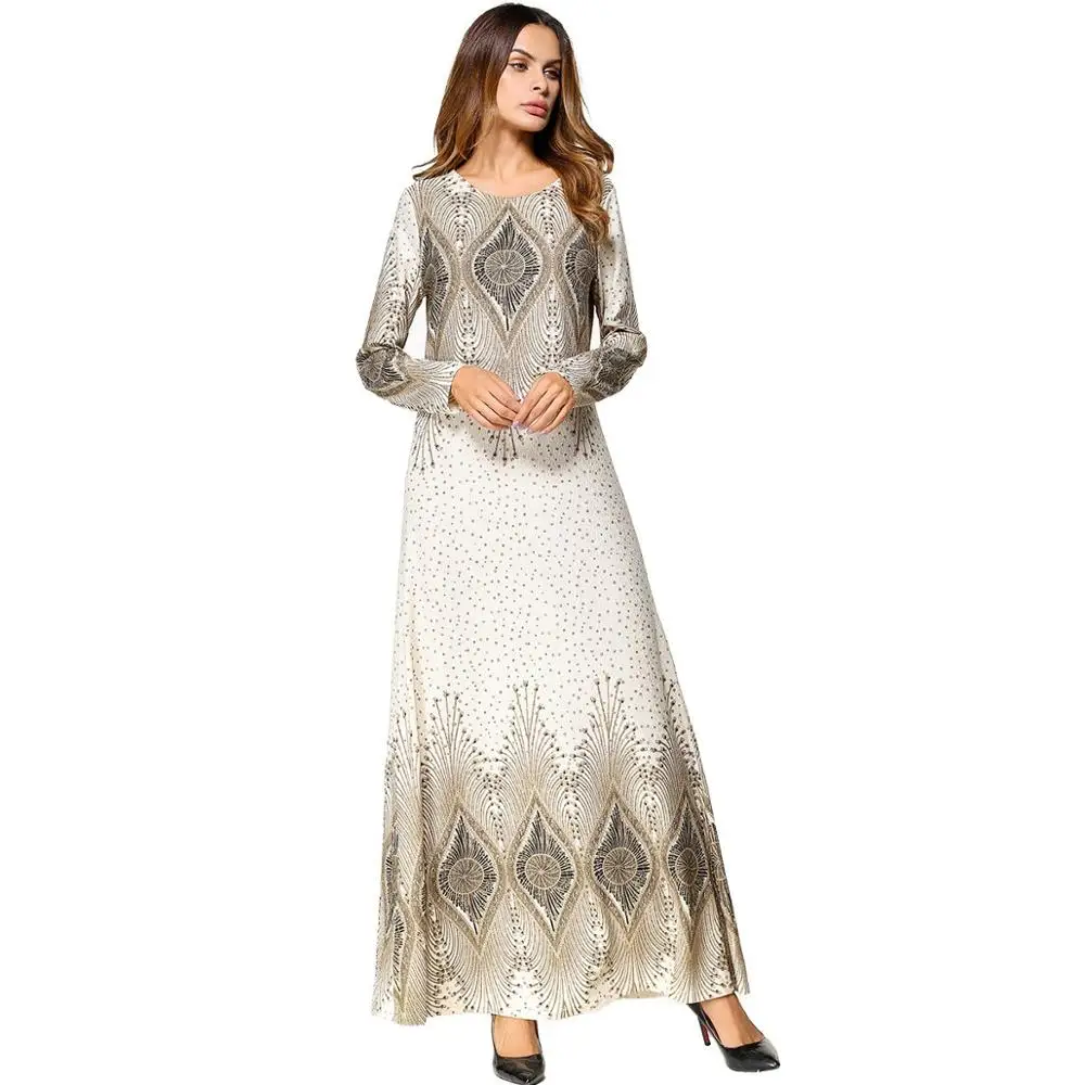
islamic clothing long sleeve women maxi dresses unique geometric print muslim dress robe mariage YY10180 