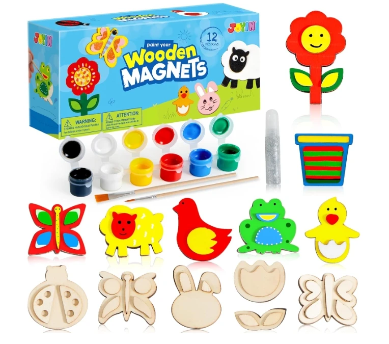 12 Wooden Magnet Creativity Arts  Crafts Painting Kit for Kids, Decorate Your Own Painting Gift for Easter Crafts for Boys Girls