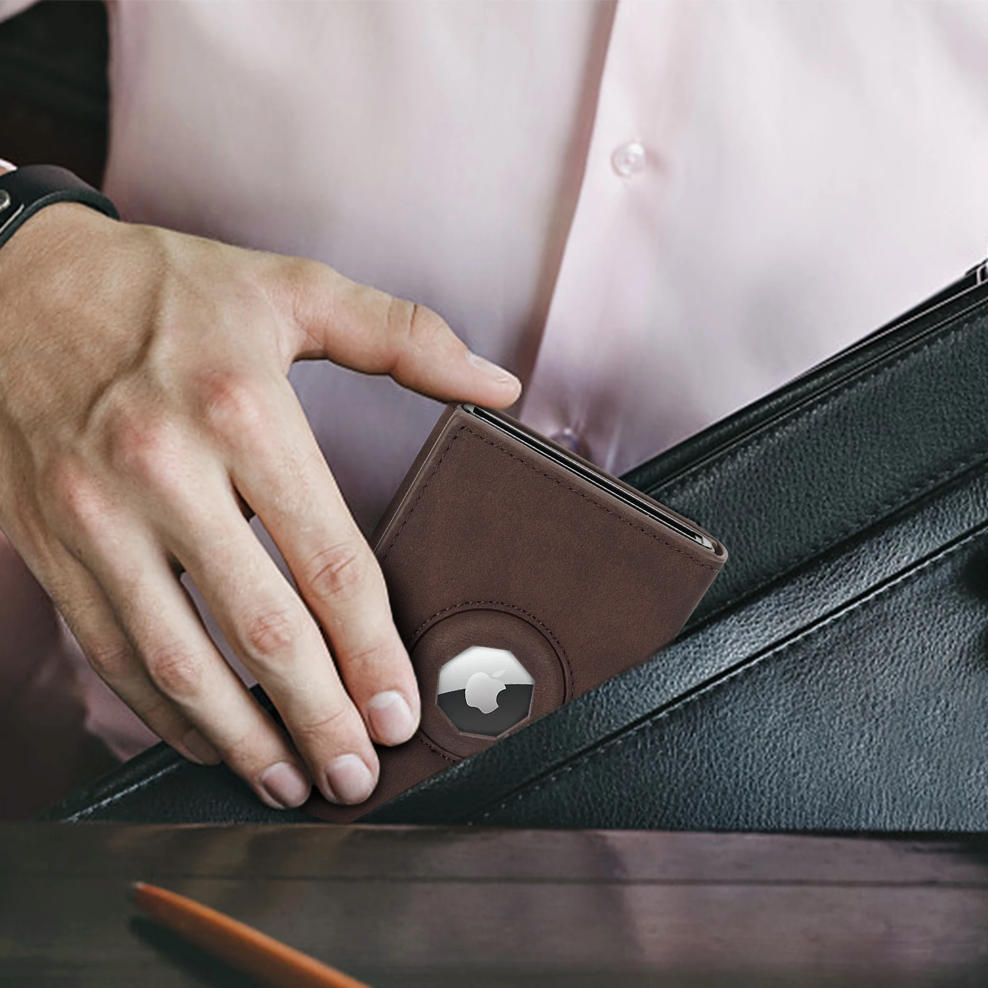 Slim Leather Card Case Wallet RFID Blocking Pop Up Credit Card Holder Wallet Metal Aluminum Wallet With Coin Pocket