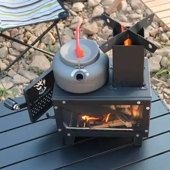 Indoor Outdoor Camping Cheap Mini Charcoal Pellet Cubic Stove Fire Wood Burn Portable Foldable Patio Rocket Stove