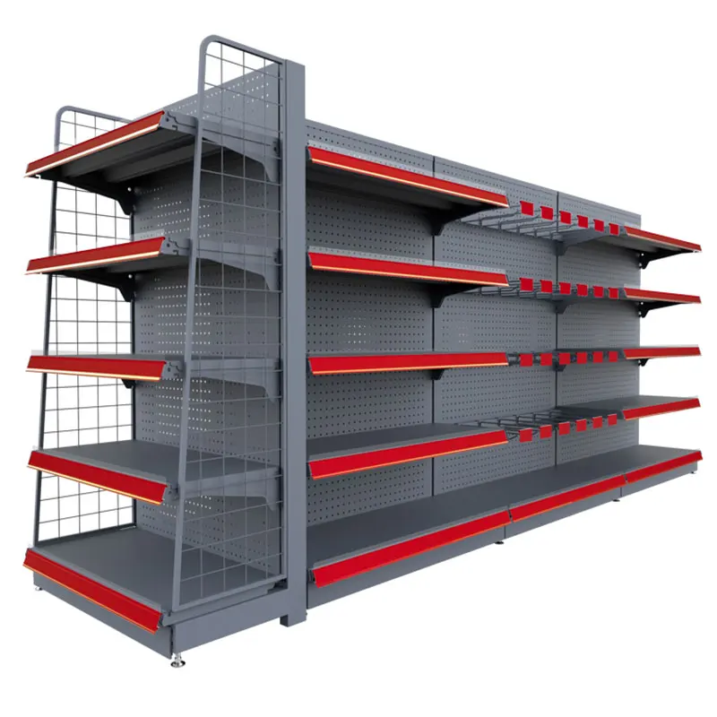 China Manufacturer Heda Factory Grocery Store Racks Supermarket Black Gondola Shelves Adjustable Metal Gondola Shelving