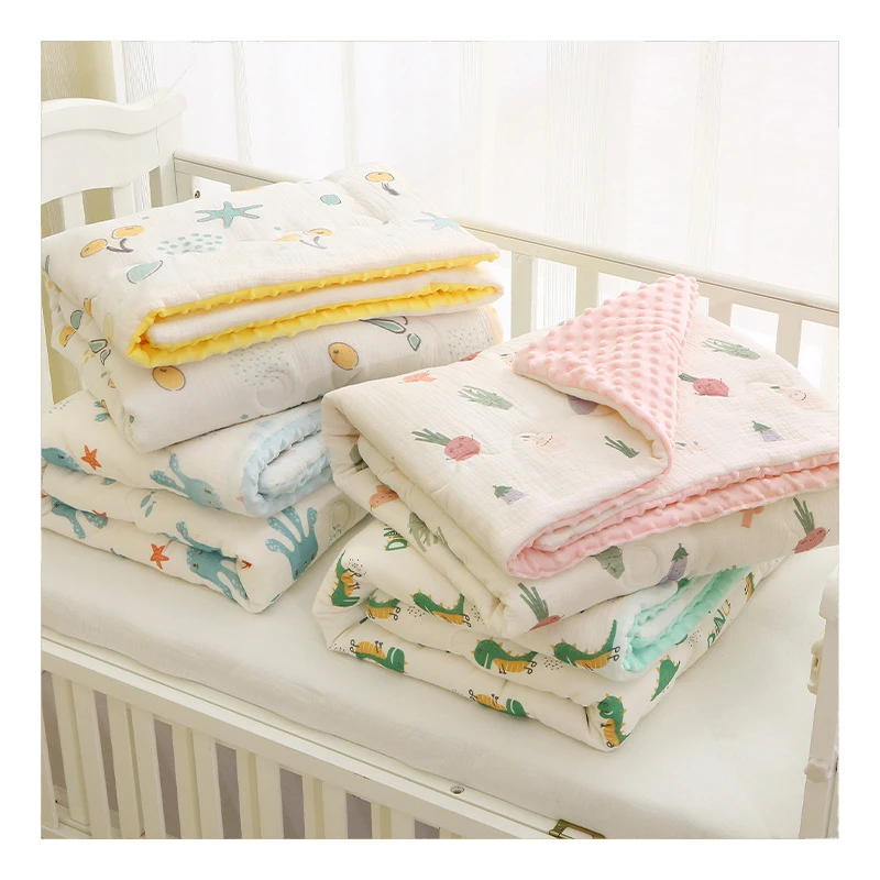 Super Soft Cotton Quilted Toddler Folded Ruffles Two Layers Blanket Breathable and Warm for Boys and Girls Baby Blanket Fhrow