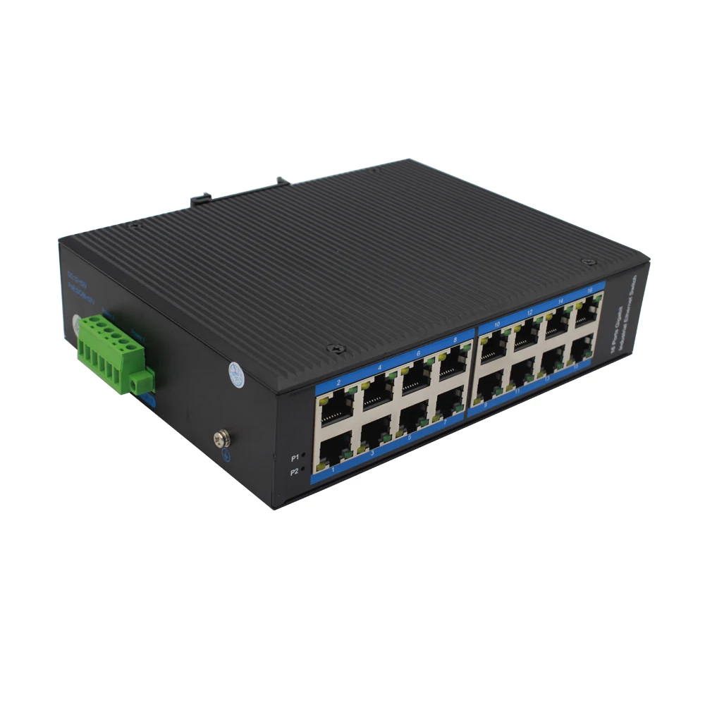 Gigabit 16-port Switch Industrial Grade 10/100/1000Base-T 16 UTP Port 24V Supply Din Rail Mount for outdoor CCTV