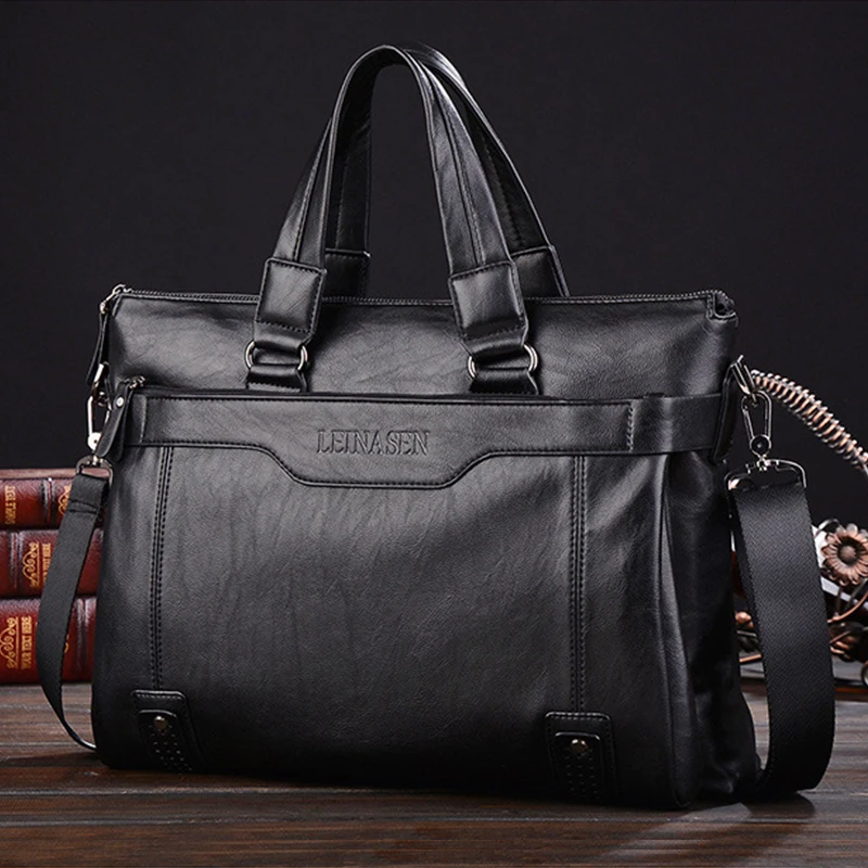 
2021 Mens PU Multifunction Business Bags Panelled Large Capacity Waterproof Briefcase Leather Laptop Bag 