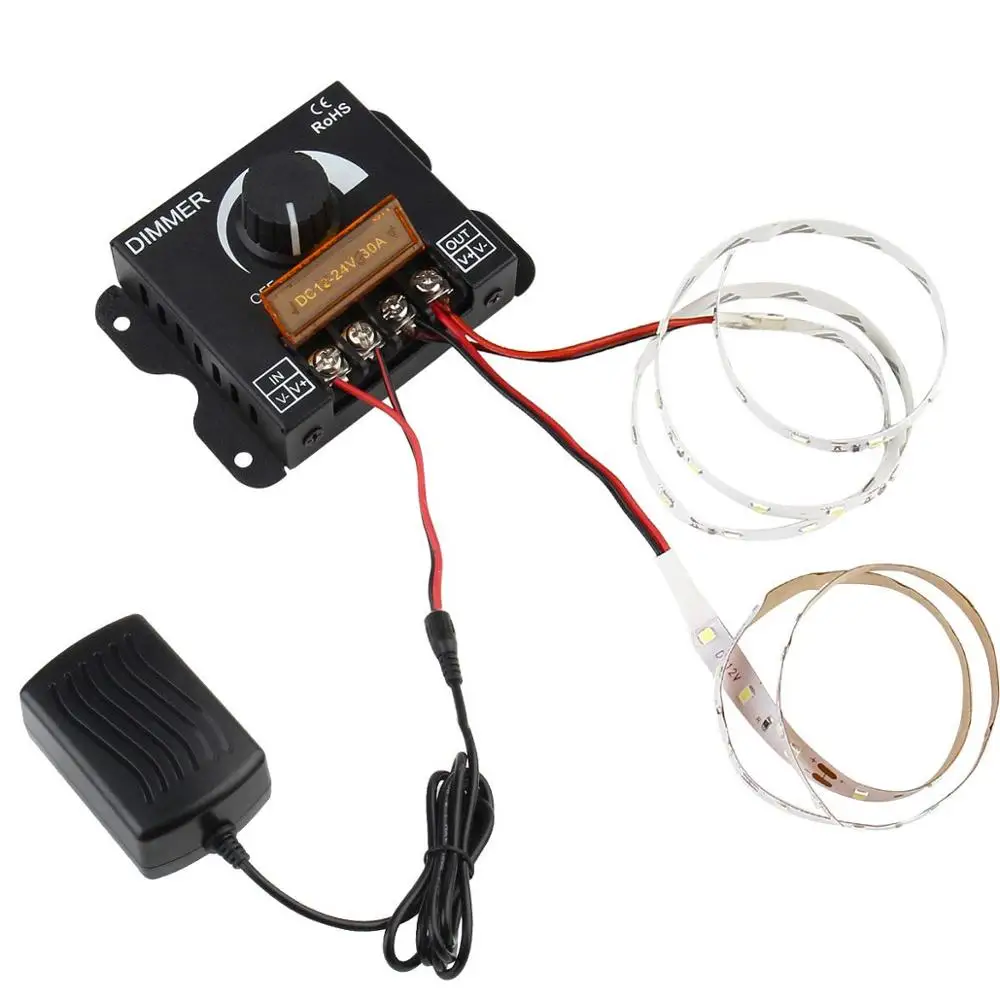 LED Dimmer DC 12V 24V 30A 360W Adjustable Brightness Lamp Bulb Strip Driver Single Color Light Power Supply Controller