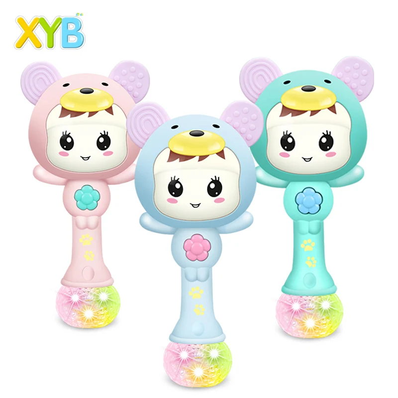 
Wholesale Educational plastic animal shake hand bell baby rattle silicone teether light music baby toy 
