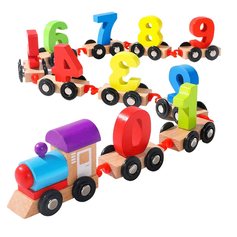 Wooden magnetic digital train building block toy puzzle for boys and girls 1-3 Kindergarten baby early education enlightenment