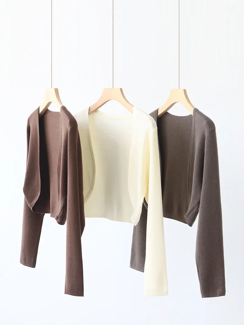 High Quality Wool Cardigan Coats Girls Knitwear Slim Open Front Short Cardigans Knitted Sweaters Plain Cropped Tops For Women