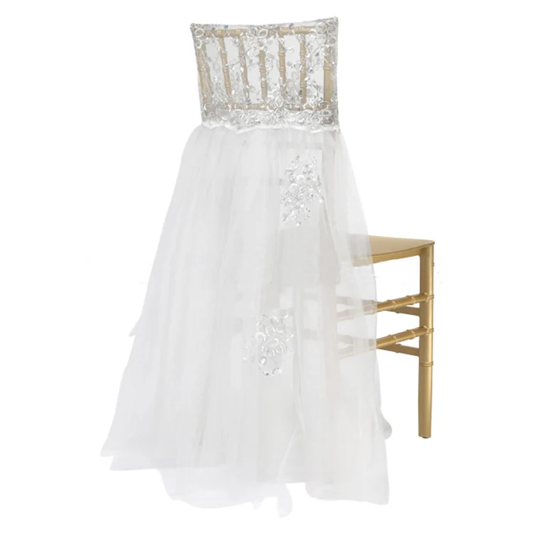 Wholesale Ruffle Chair Sashes Wedding Banquet Dinning Chair Decoration Chiffon Sash Cheap wedding  chair bow and sashes