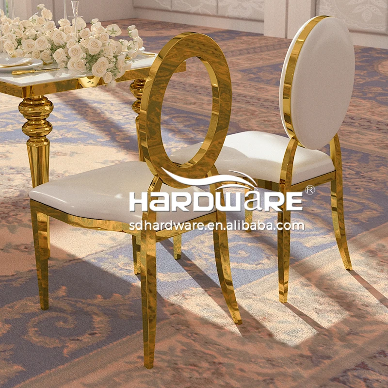 Round Back Throne Dining Chairs Gold Stainless Steel Leather Party Wedding Chair