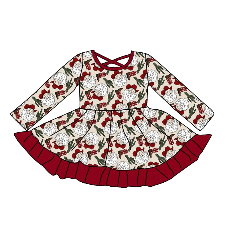 New style Cross back design girl dress wholesale children boutique baby girl Christmas dress children long sleeve baby dresses