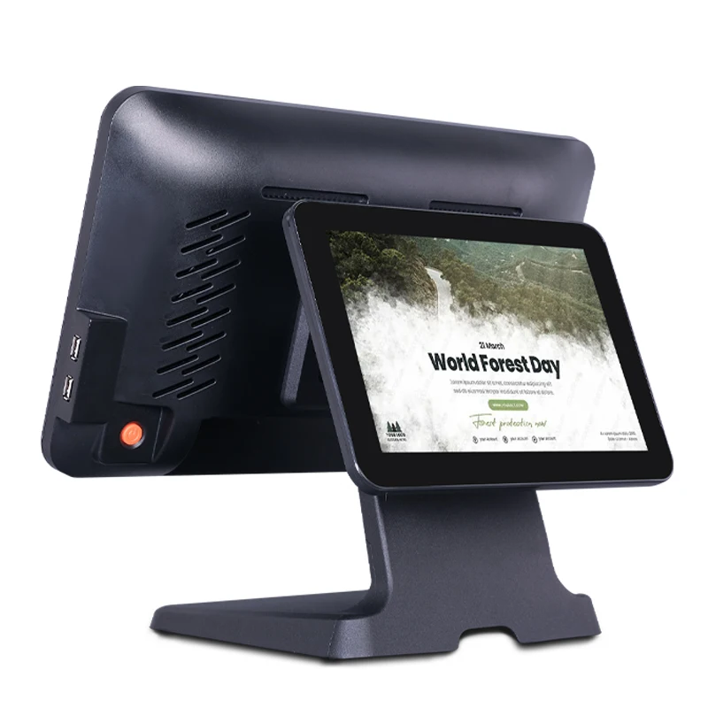 Market Restaurant Retail Dual Touch Screen POS Machine Cash Register Terminal OEM 15.6 + 11.6 inch Cheap POS Systems for Sale