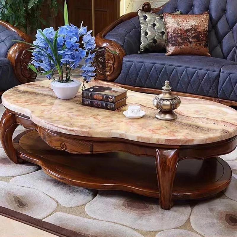 European style african ebony wood antique coffee table furniture wooden coffee table marble coffee table TV cabinet