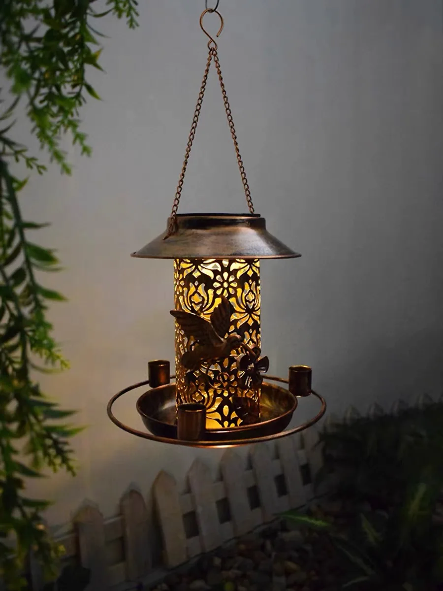 Solar charging iron garden light Bird Feeders light for yard use