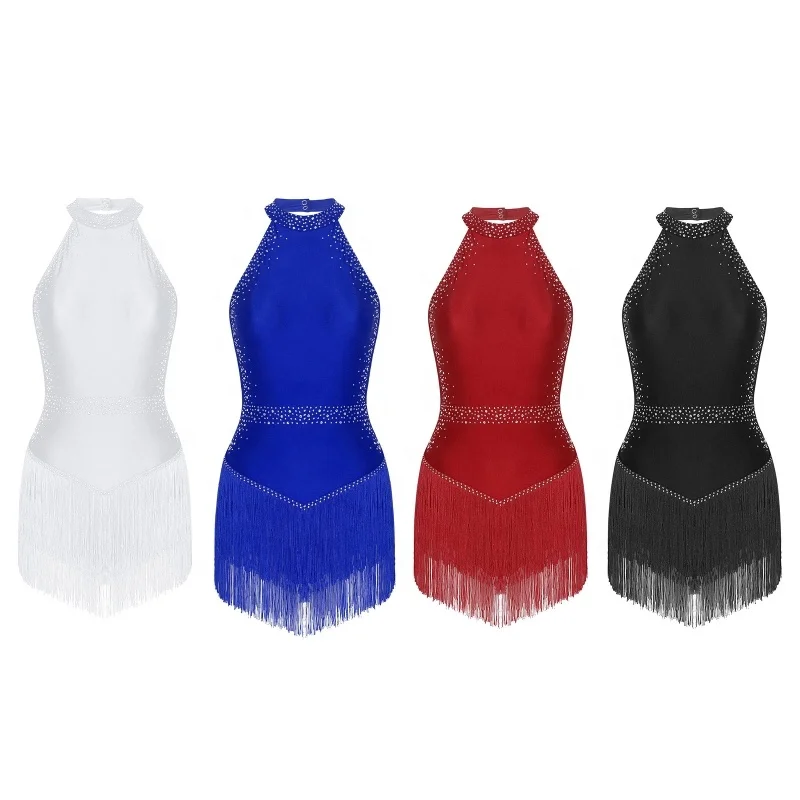 Women Leotard Fringe Bodysuit Ballroom Latin Tango Salsa Dance Costume Latin Samba Dance Dress Short Multi Color Dance Costume