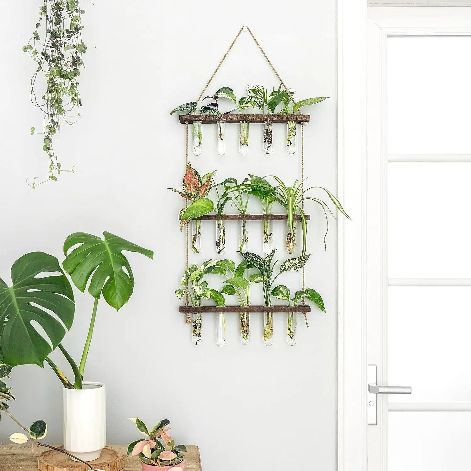 NISEVEN Hot Sales Decor Hanging Plants Rack Wall Mounted Plant Stand With Propagation Tubes 3 Tiered Wall Hanging Terrarium