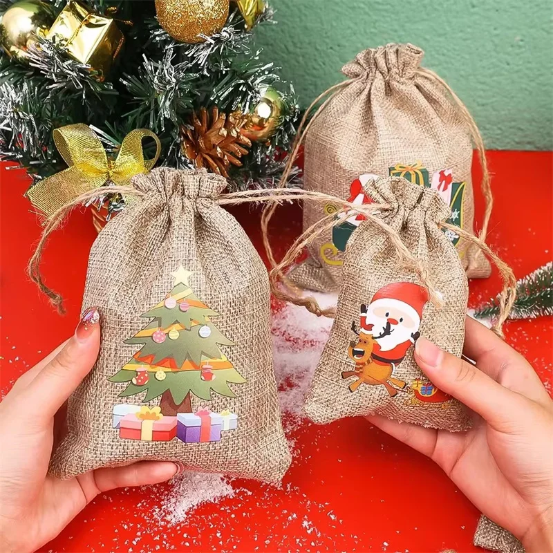 10*15cm Custom Christmas Gifts Small Pouch Burlap Durable Natural Linen Jute Drawstring Bag