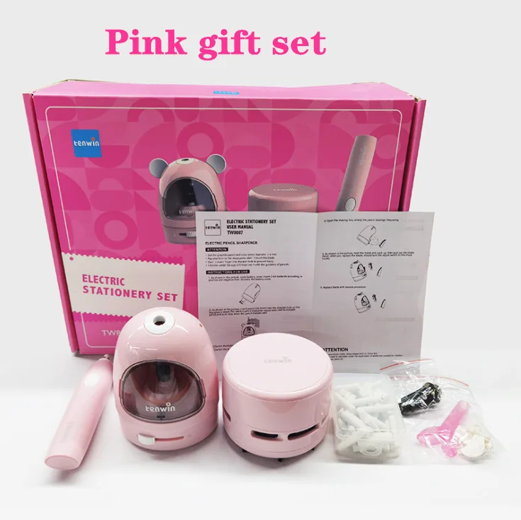 Tenwin 8087 Electric Stationery set children gift box set Pencil Sharpener Desktop vacuum cleaner Eraser blue