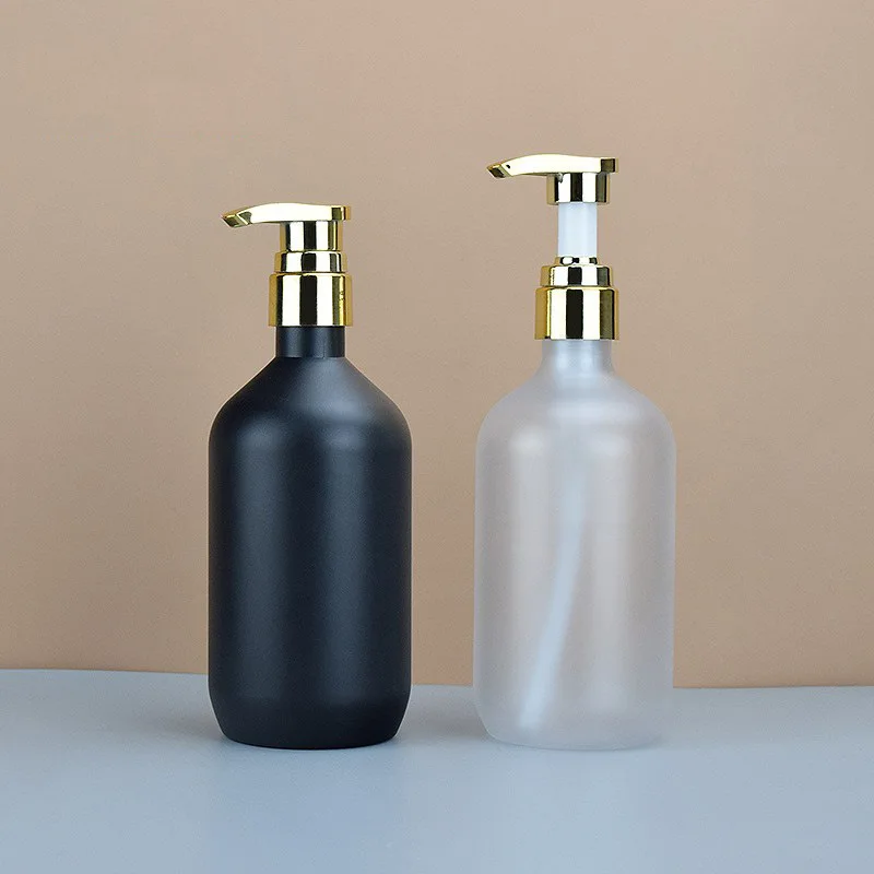 Pet 300ml 500ml matt black plastic frost EMPTY plastic lotion pump bottle for body cream cosmetic packaging bottle