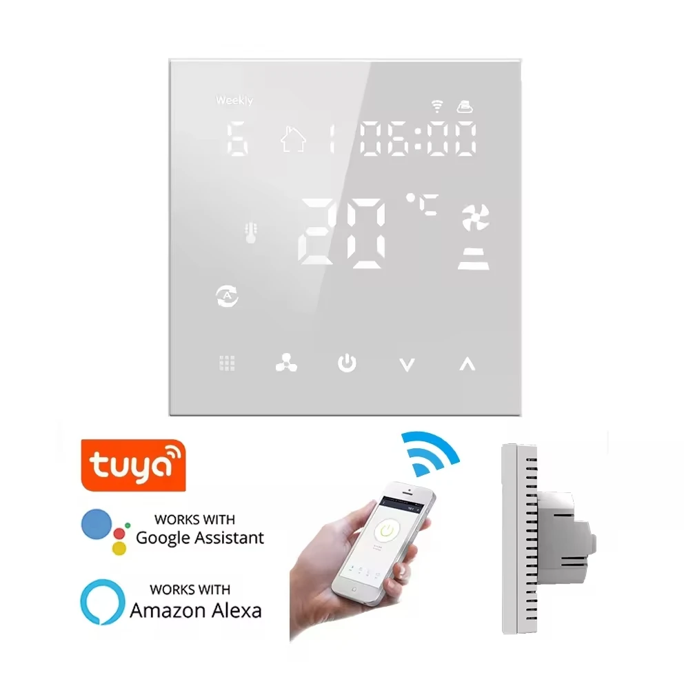 HY607AC HVAC Thermostat Wifi Digital Touch LED Screen Temperature Regulator Fan Coil Unit Smart Wall Smart Home Modern NTC,10K