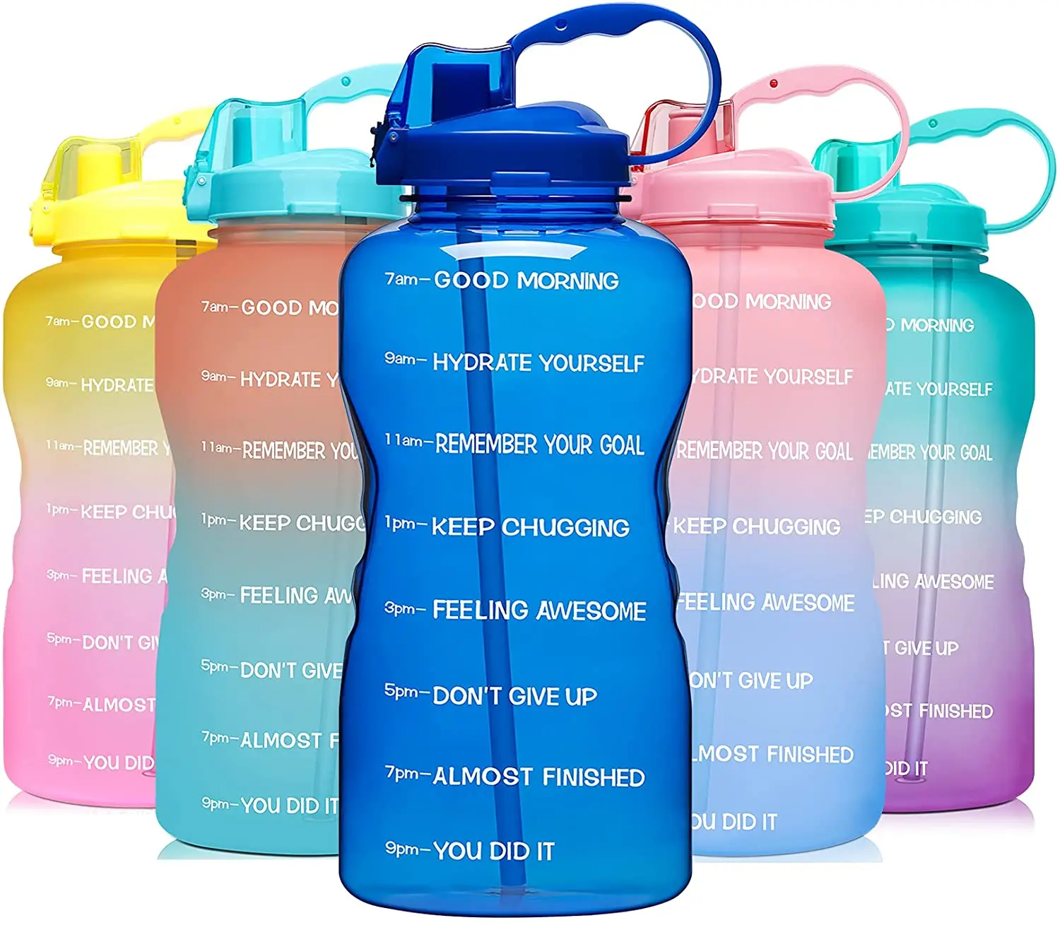 2022 Amazon hot Tritan BPA Free Water Jug 64oz Motivational Plastic Gallon Straw for Fitness Gym Sports Time Marker Water Bottle