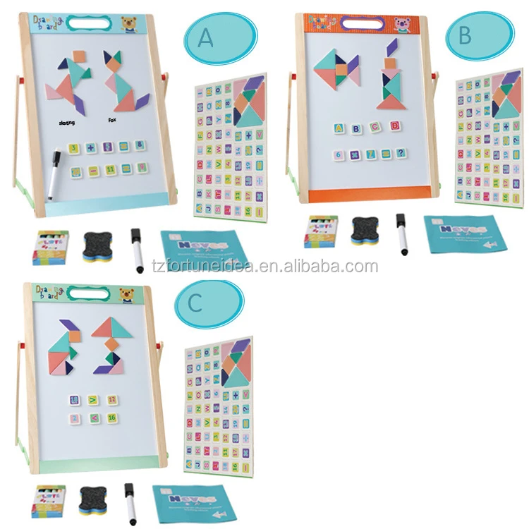 colorful wooden multi functional drawing board with chalk pen,magnetic drawing board toy for kids