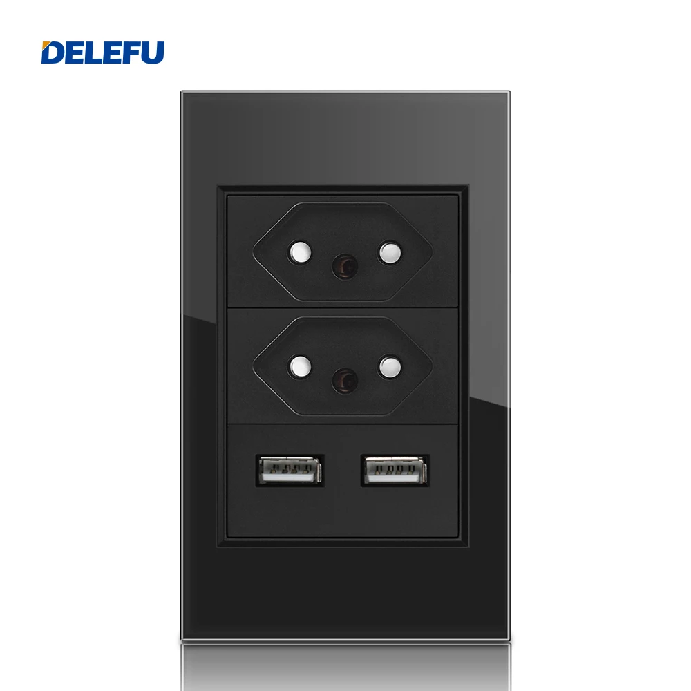Brazilian standard glass USB wall socket, electrical socket panel, model 118 6 pin wall plug socket