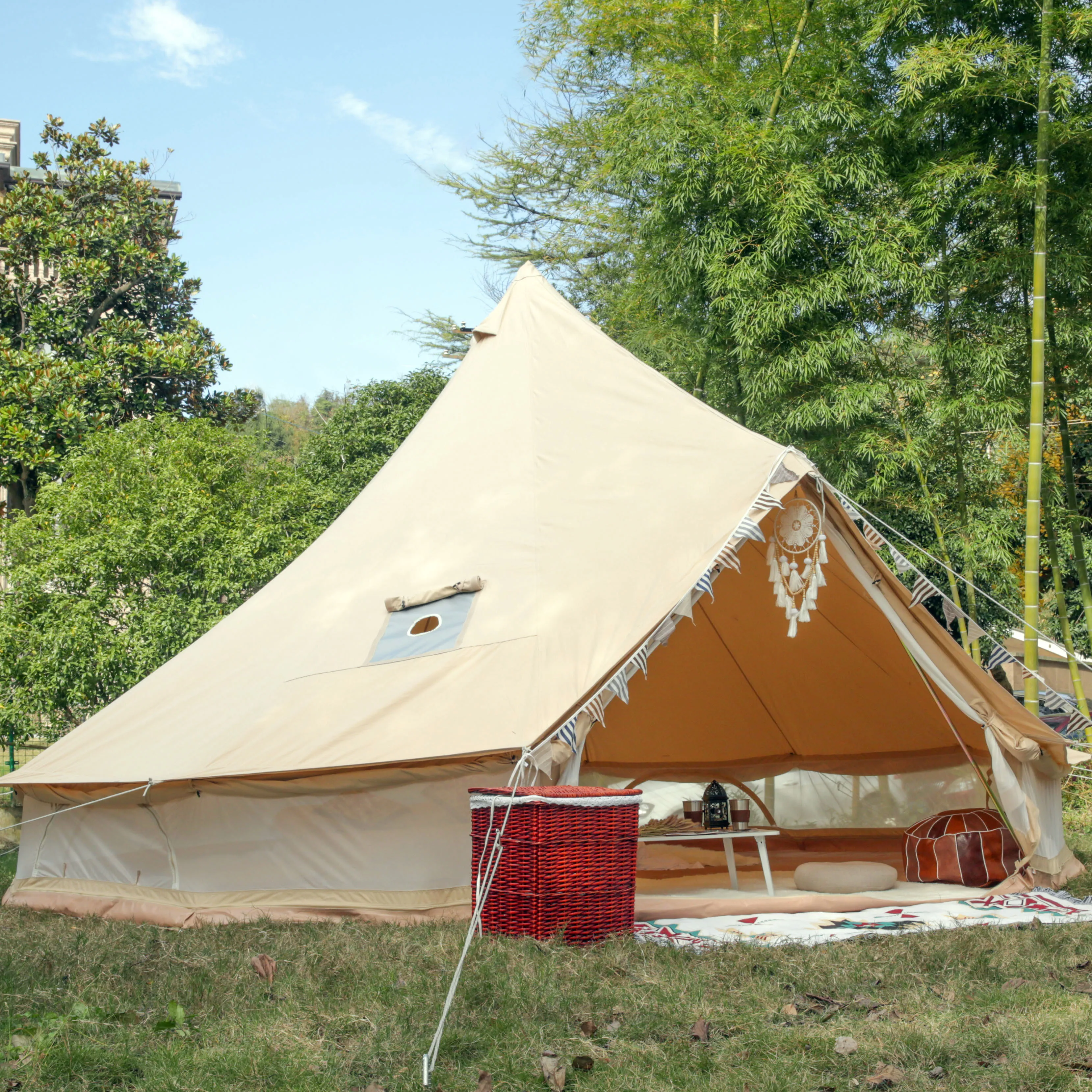 Waterproof glamping bell tent 6 m cotton canvas stove jack tent new camping outdoor tents winter