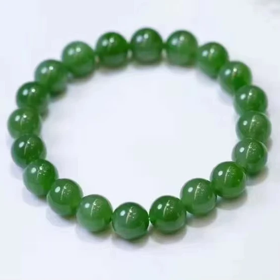 MEDBOO Fine Jewelry Factory Real 9.5mm Classic Spinach Green Nephrite Hetian Jasper Jade Bead Necklace Jewellery
